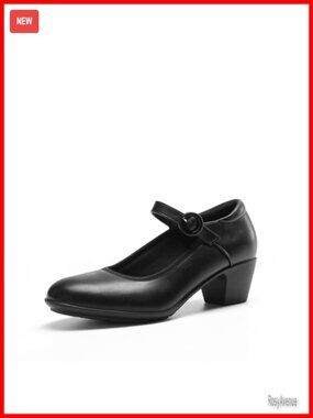 Mary Jane Low Chunky Dress Pumps Faux Leather Block Heel Work Shoes
